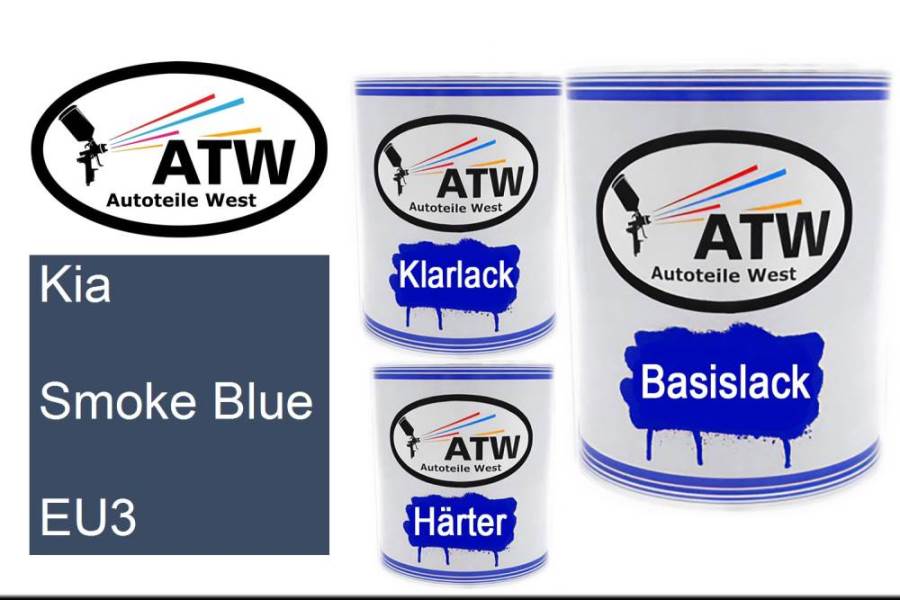 Kia, Smoke Blue, EU3: 1L Lackdose + 1L Klarlack + 500ml Härter - Set, von ATW Autoteile West.